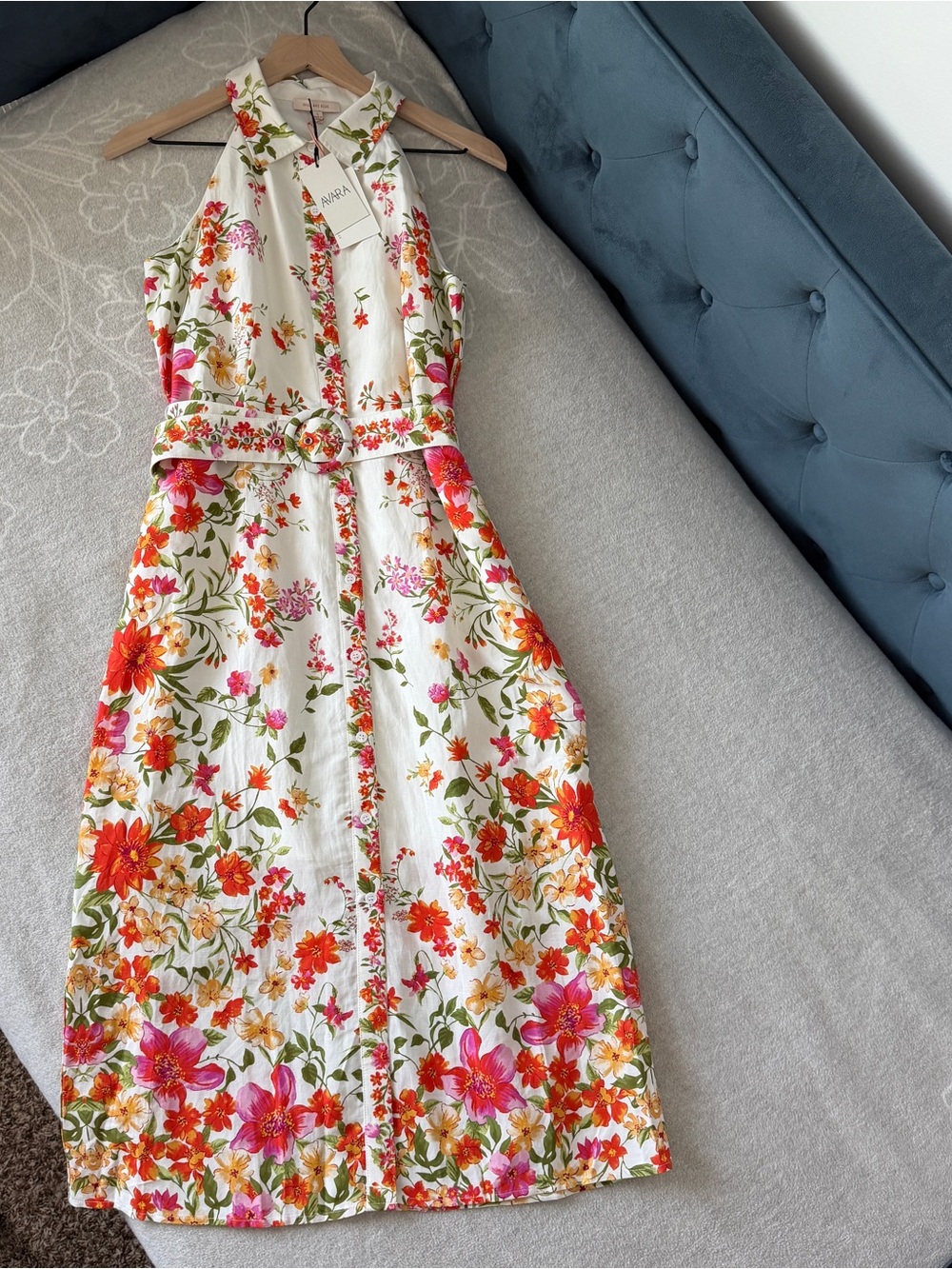 NWT- Skies Are Blue - White Pink & Orange Floral Button-Front Lilith Dress